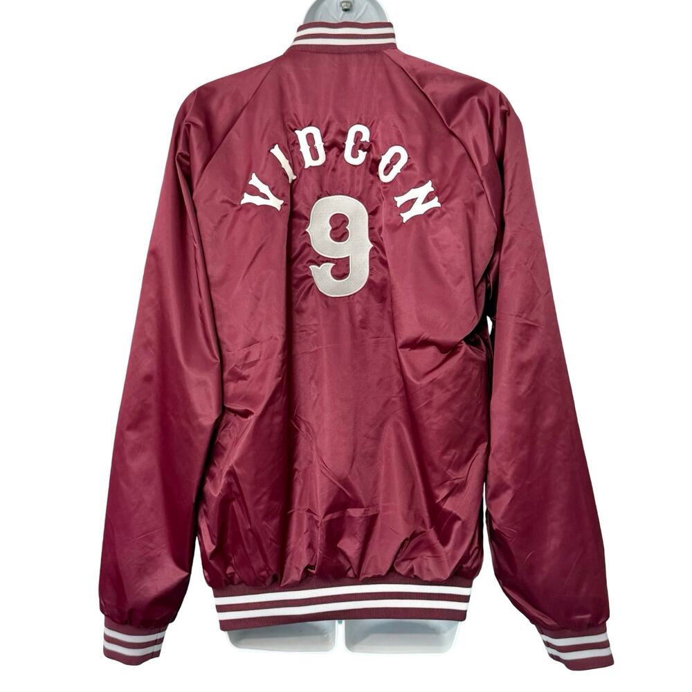 Vidcon 9 Burgundy Red Embroidered Satin Cardinal Bomber Jacket Size S Creator